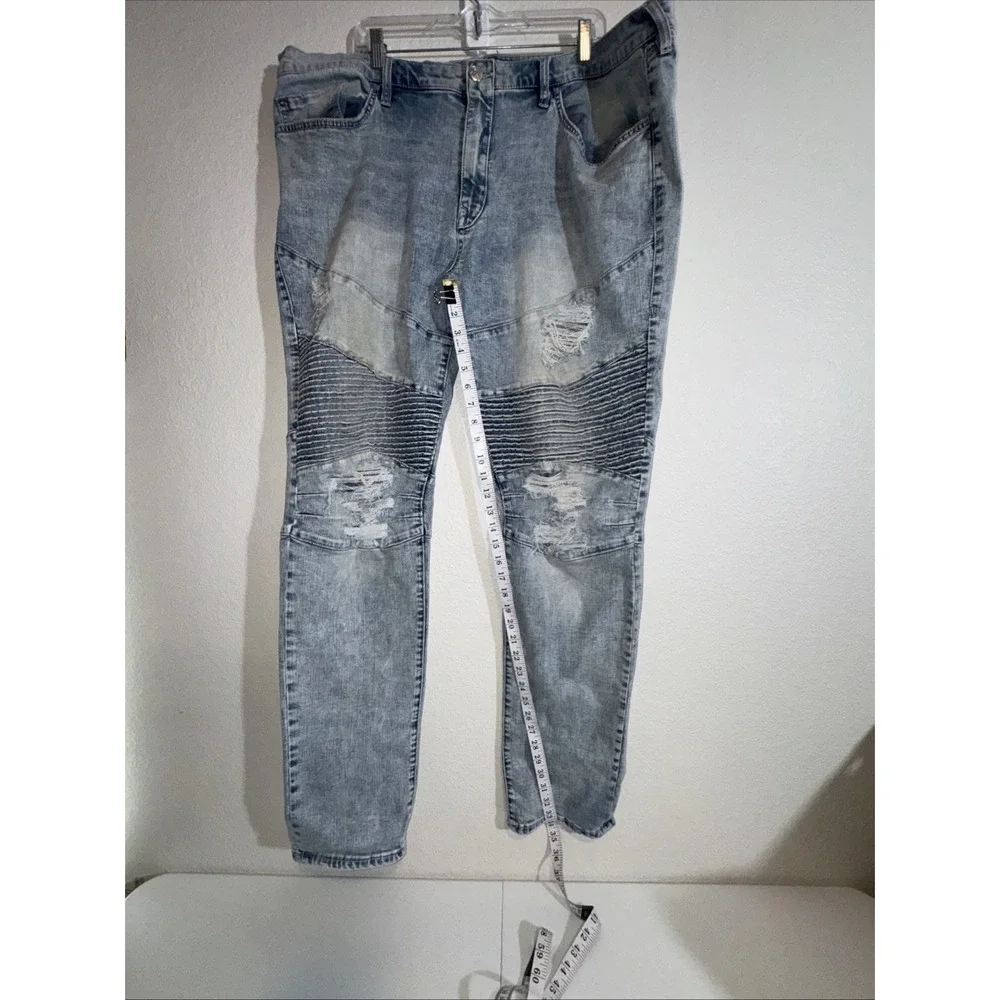 True Religion Men's Jeans 44X34 Rocco Motto Skinny Bleached Distressed